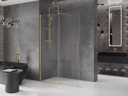 Mexen Velar разтеглива душова стена Walk-in 130 x 200 см, прозрачна 8 мм, златисто четкано - 871-130-000-03-55