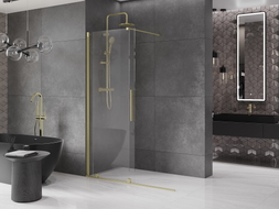 Mexen Velar Плъзгаща се душ параван Walk-in 140 x 200 см, прозрачен 8 мм, златисто