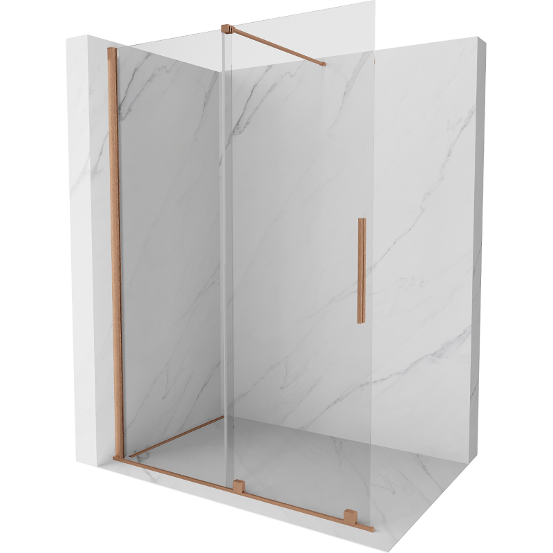 Mexen Velar плъзгаща се душ стена Walk-in 130 x 200 см, прозрачна 8 мм, четкана мед - 871-130-000-03-65
