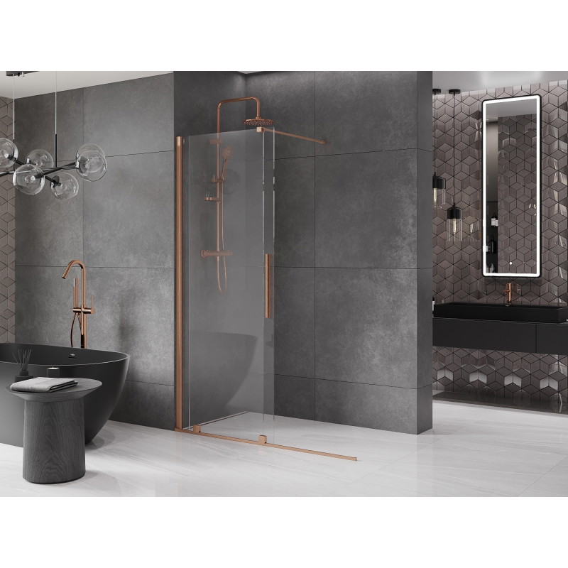 Mexen Velar плъзгаща се душ стена Walk-in 130 x 200 см, прозрачна 8 мм, изчеткана мед