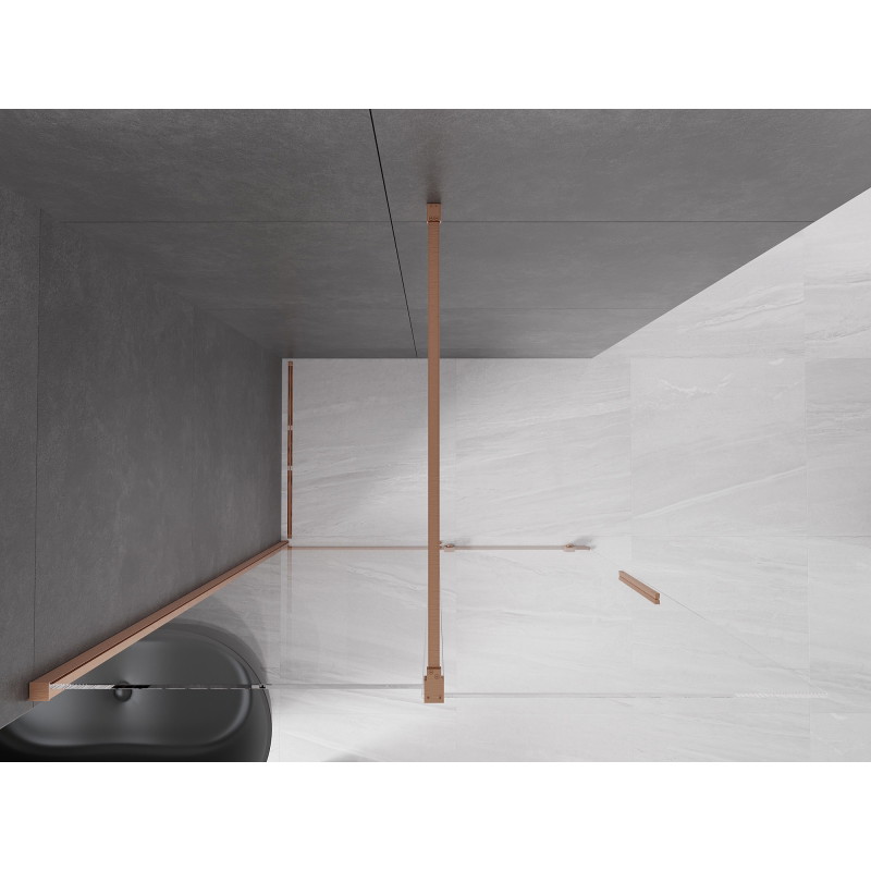 Mexen Velar плъзгаща се душ стена Walk-in 130 x 200 см, прозрачна 8 мм, изчеткана мед