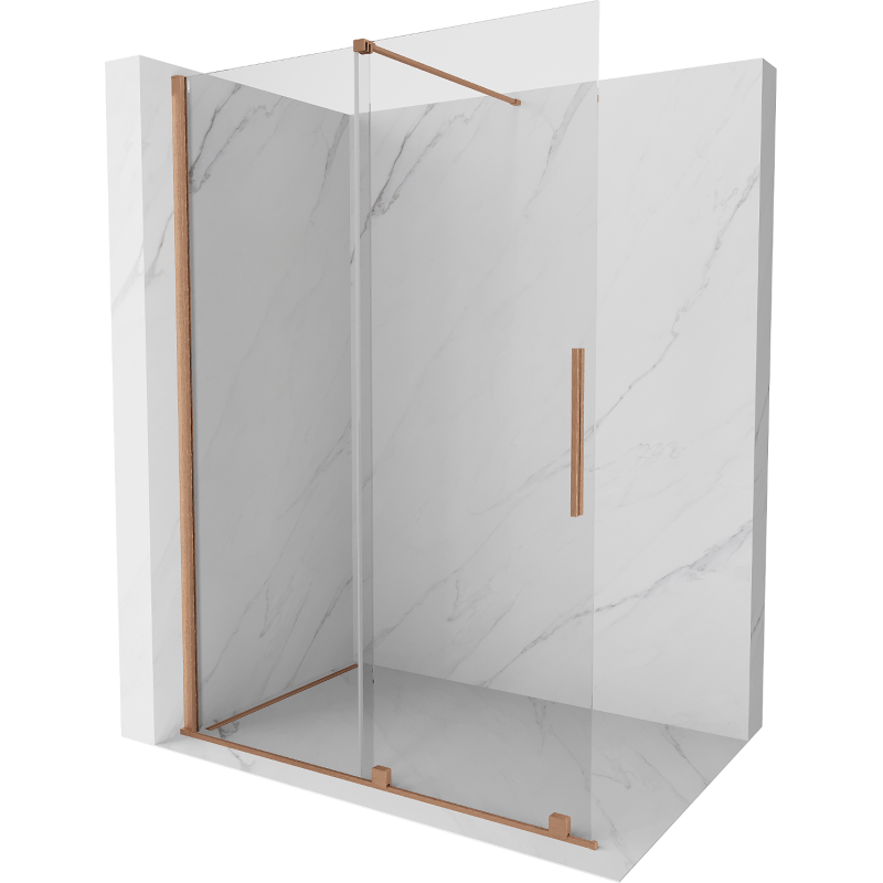 Mexen Velar плъзгаща се душ кабина Walk-in 140 x 200 cm, прозрачна 8 mm, четкана мед - 871-140-000-03-65