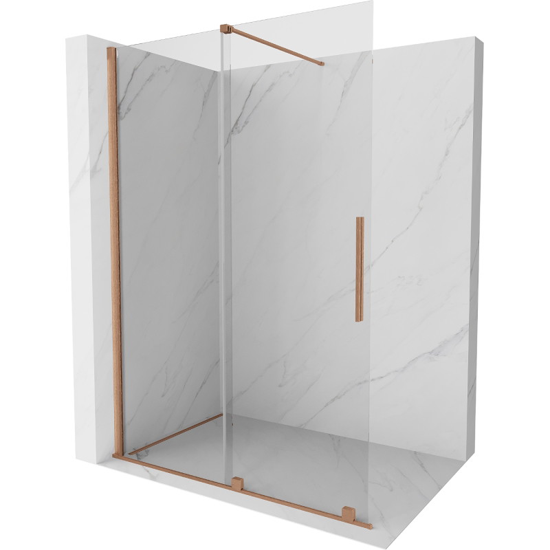 Mexen Velar плъзгаща се душ стена Walk-in 160 x 200 см, прозрачна 8 мм, изчеткана мед