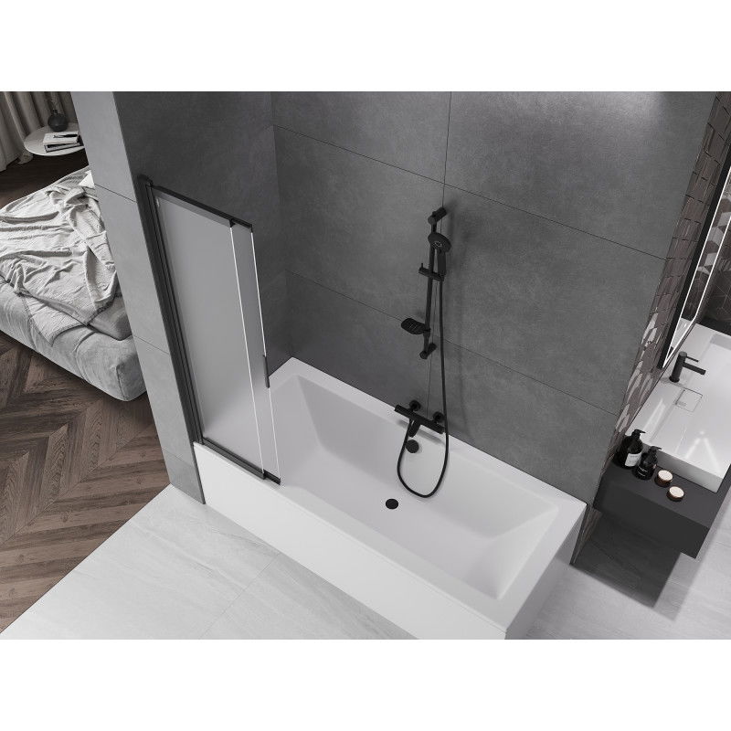 Mexen Fox параван за вана, двукрилен плъзгащ се 85 x 150 см, матирано стъкло, черен - 891-085-002-70-30