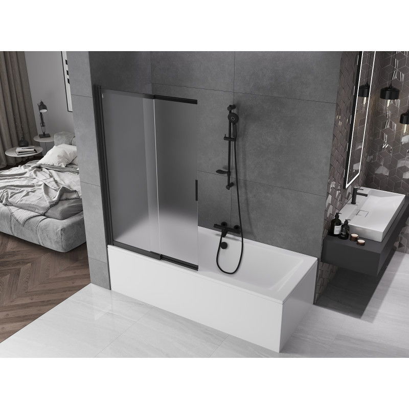 Mexen Fox 2-крилен плъзгащ се параван за баня 100 x 150 cm, матиран, черен - 891-100-002-70-30