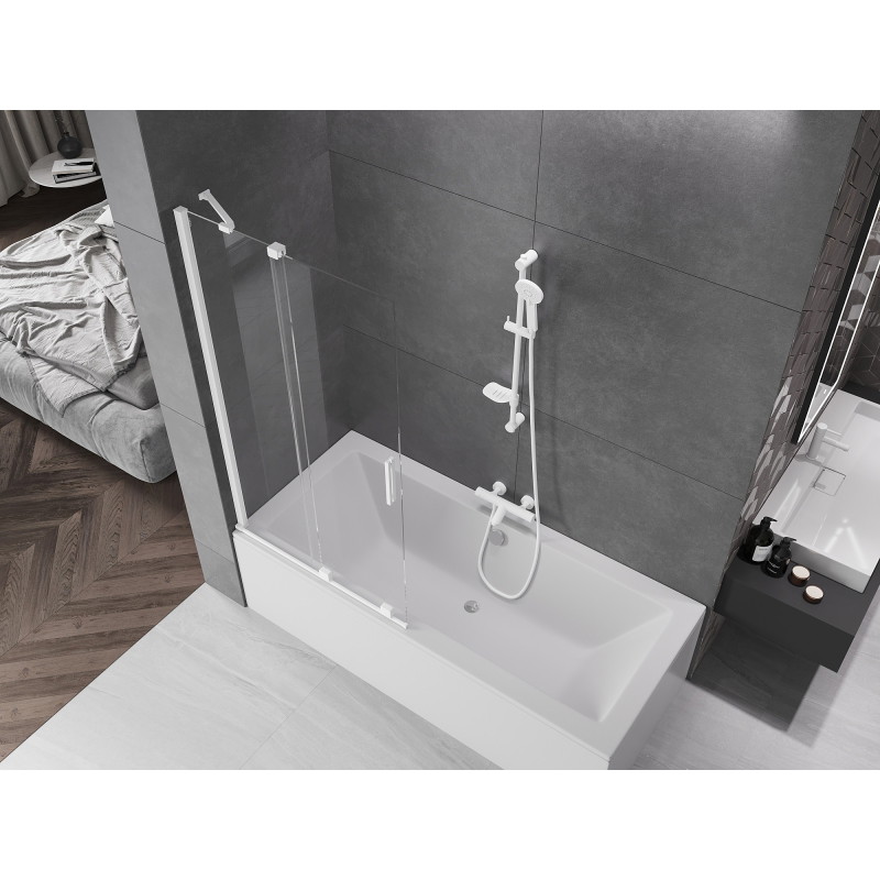 Mexen Velar параван за вана с 2 крила, плъзгащ се, 95 x 150 см, прозрачен, бял