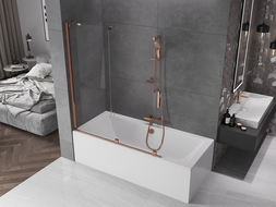 Mexen Velar двукрилен плъзгащ се параван за вана 140 x 150 cm, прозрачен, розово злато - 896-140-000-01-60