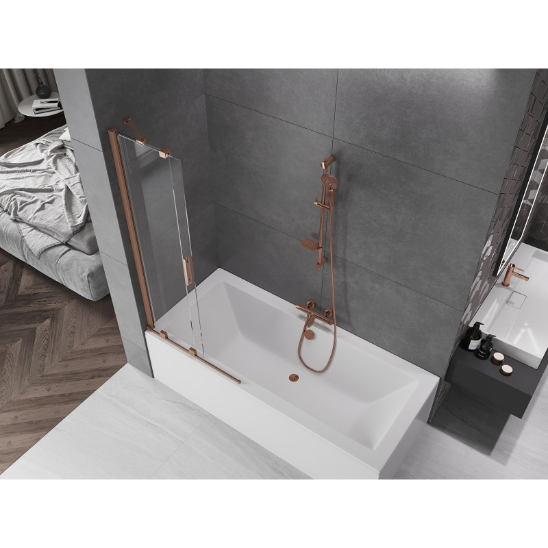 Mexen Velar двукрилен подвижен душ параван 80 x 150 см, прозрачен, полирана мед