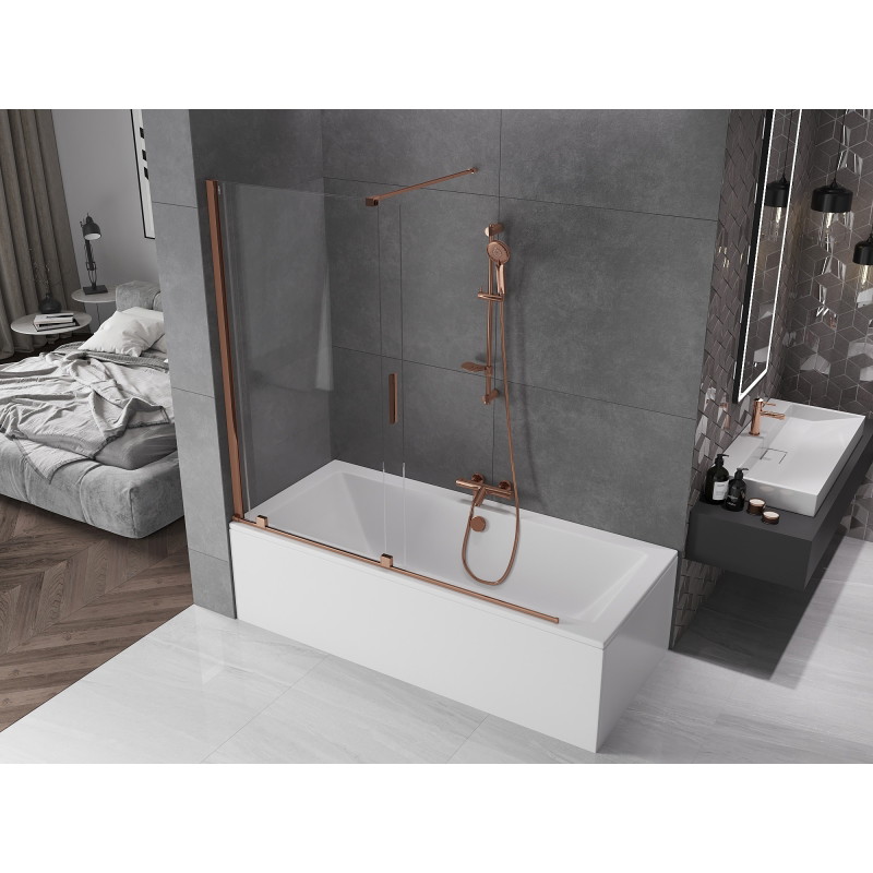 Mexen Velar параван за вана 2-крилен разгъващ се 160 x 150 см, прозрачен, розово