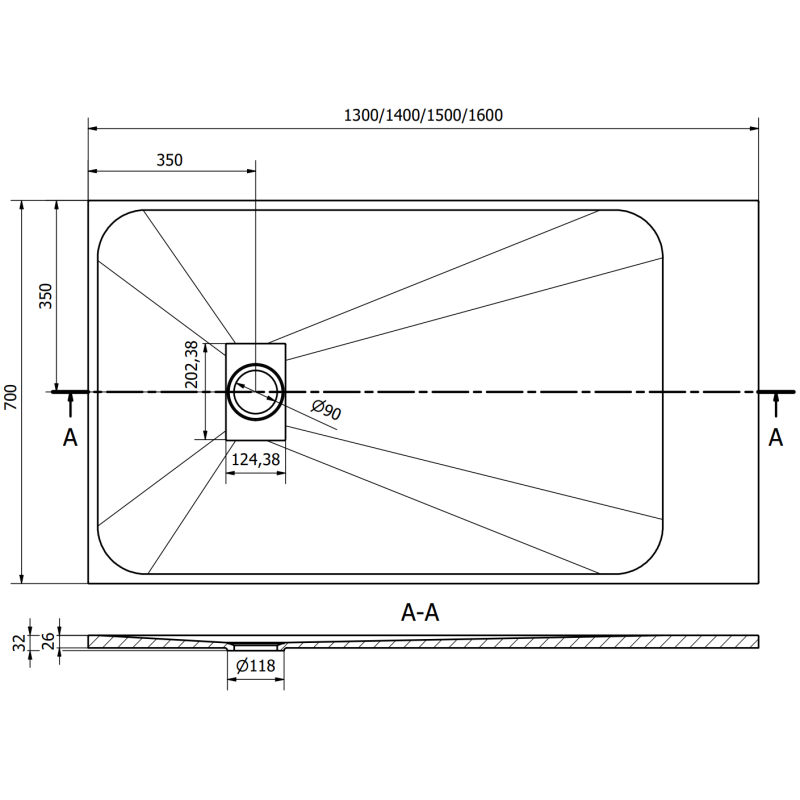 Mexen Hugo правоъгълна душ корито SMC 130 x 70 см, сиво - 42617013