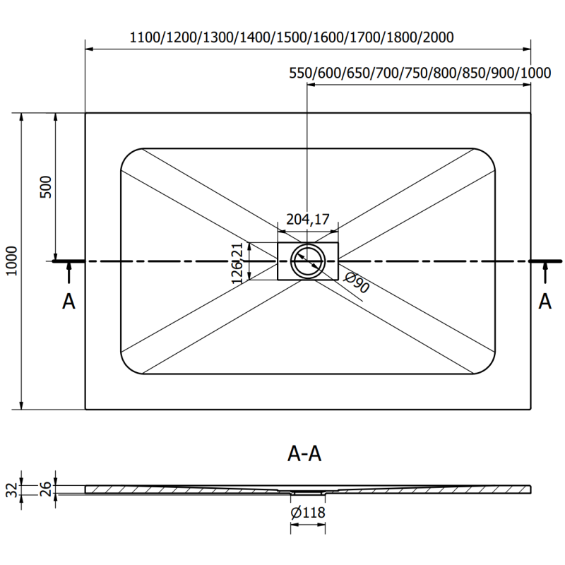 Mexen Hugo правоъгълно корито SMC 110 x 100 см, сиво - 42611011