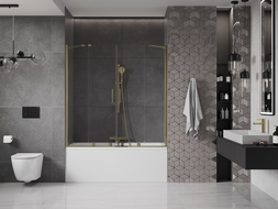 Mexen Velar Duo параван за вана 2-капанен с разтягане 150 x 150 см, прозрачен, златист - 896-150-000-02-50