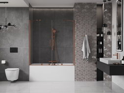 Mexen Velar Duo параван за вана, двукрилен плъзгащ, 150 x 150 см, прозрачен, розово злато - 896-150-000-02-60