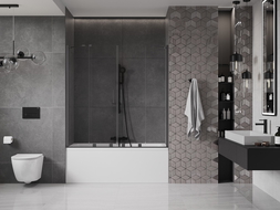Mexen Velar Duo параван за вана 2-делен сгъваем 140 x 150 см, прозрачен, черен - 896-140-000-02-70