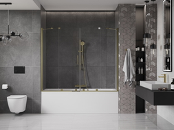 Двустръкален подвижен екран за вана Mexen Velar Duo 180 x 150 см, прозрачен, златен - 896-180-000-02-50
