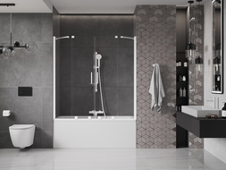 Mexen Velar Duo двоен плъзгащ се параван за вана 140 x 150 см, прозрачен, бял - 896-140-000-02-20