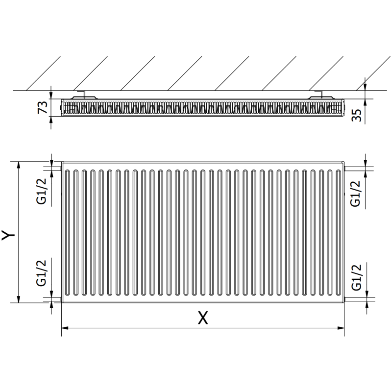 Mexen C21 панелен радиатор 500 x 2400 мм, странично свързване, 2658 W, бял - W421-050-240-00