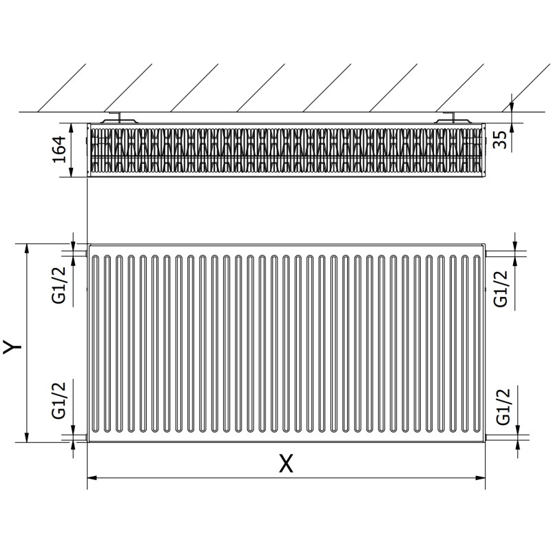 Mexen C33 плочест радиатор 600 x 1200 мм, странично свързване, 2801 W, бял