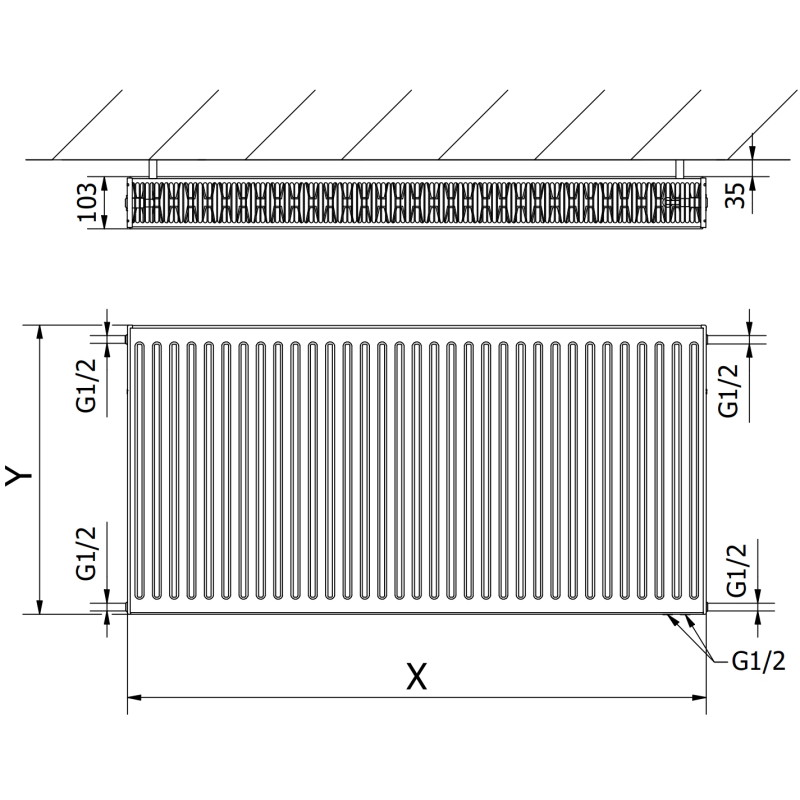 Mexen CV22 панелен радиатор 900 x 2000 mm, долно свързване, 4569 W, антрацит