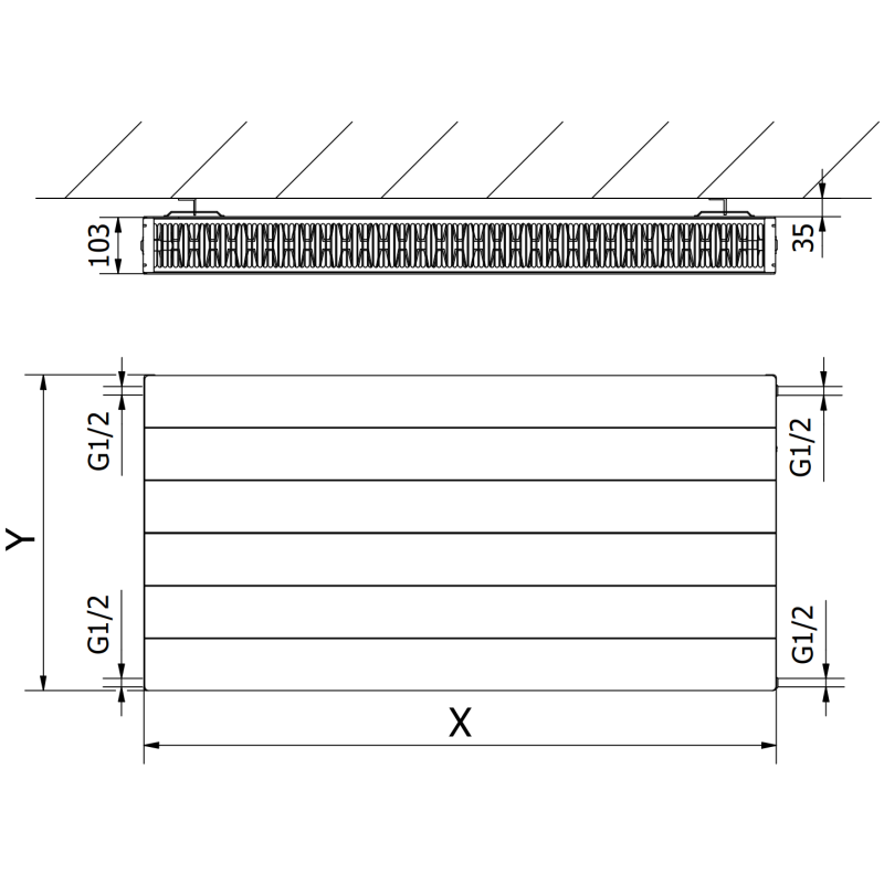 Mexen Line CL22 плосък радиатор 400 x 1200 мм, странично свързване, 1366 W, бял - W422L-040-120-00