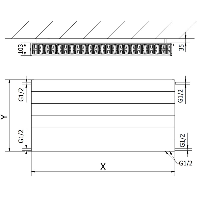 Mexen CVL22 Линеен панелен радиатор 500 x 500 мм, долно свързване, 682 W, бял