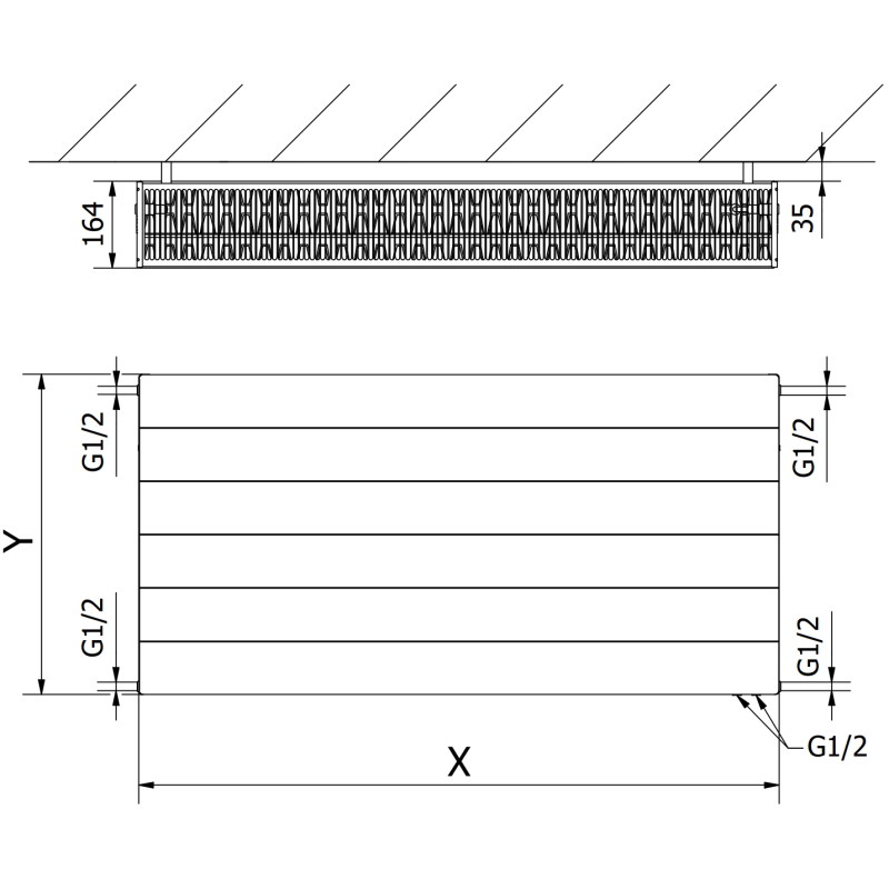 Mexen CVL33 Линен плосък радиатор 900 x 1800 мм, долно свързване, 5401 W, бял
