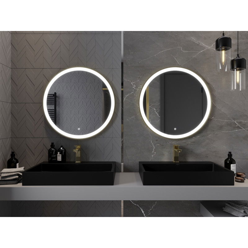 Mexen Esso лампа за баня със заден осветител, кръгла 70 см, LED 6000K, антифог, златна рамка - 9825-070-070-611-50