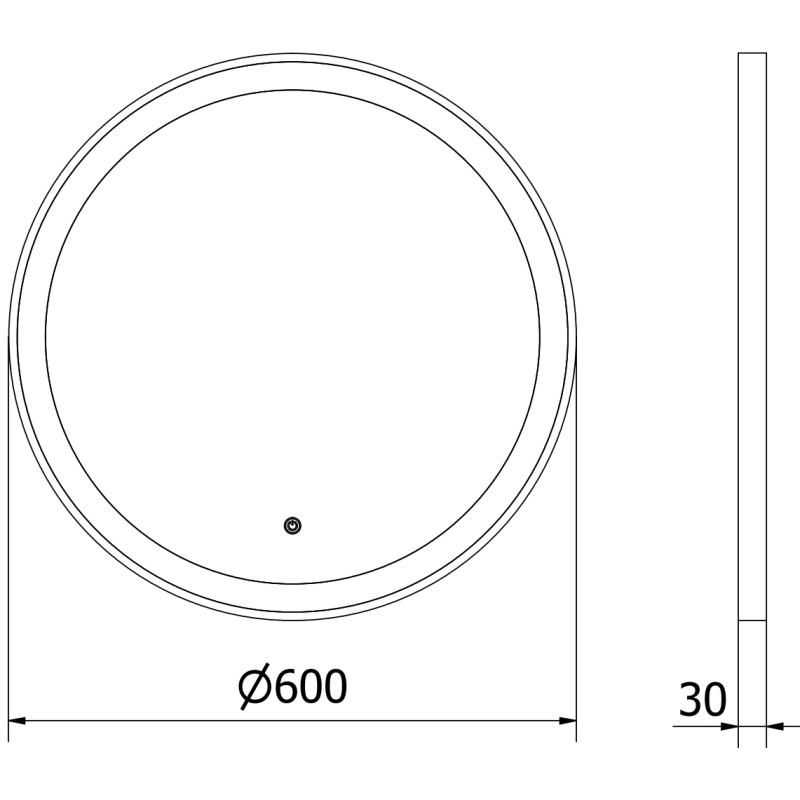 Mexen Esso осветено кръгло баняно огледало, 60 см, LED 6000K, анти конденз, черна рамка - 9825-060-060-611-70