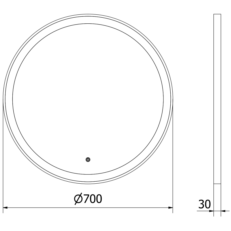 Mexen Esso осветено огледало за баня, кръгло 70 см, LED 6000K, анти-пара, черна рамка - 9825-070-070-611-70