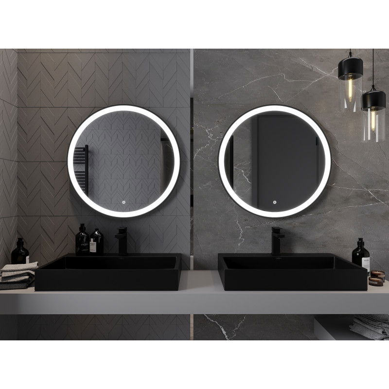 Mexen Esso осветено огледало за баня, кръгло 70 см, LED 6000K, анти-пара, черна рамка - 9825-070-070-611-70