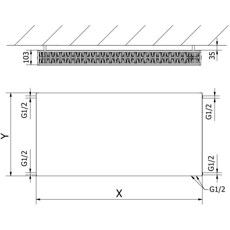 Mexen CVF22 Панелен радиатор Flat 600 x 1600 мм, долно свързване, 2532 W, бял