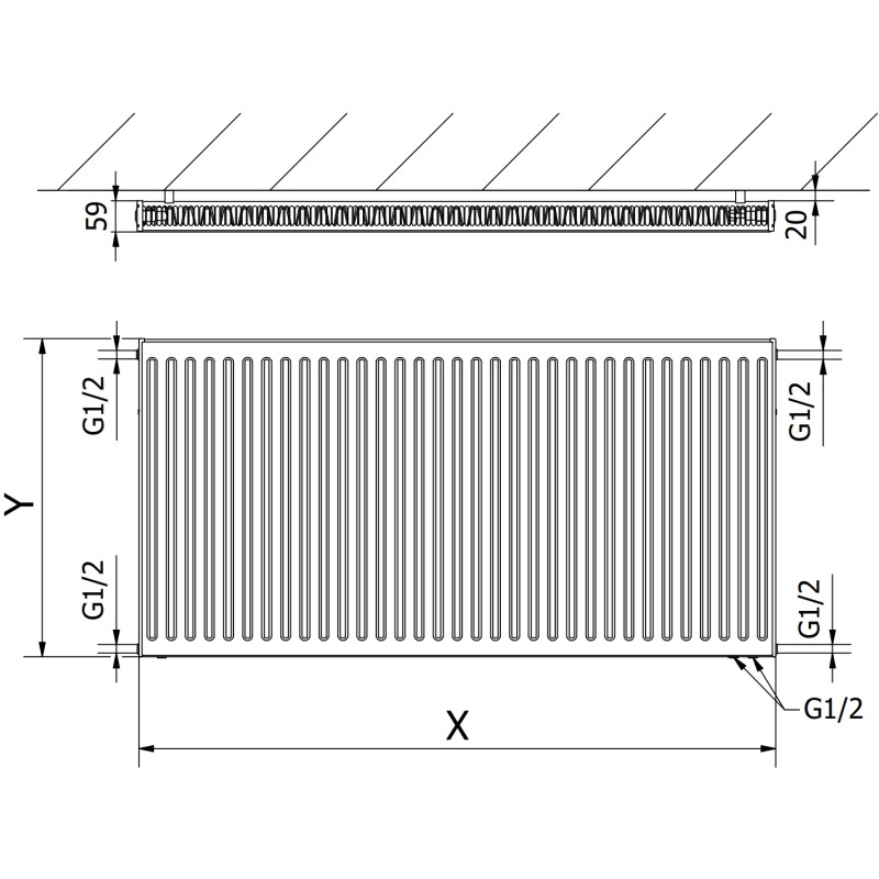 Mexen CV11 панелен радиатор 600 x 400 мм, долно свързване, 373 W, антрацит