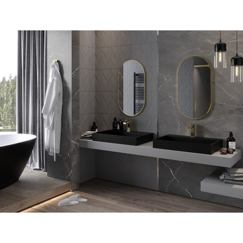 Mexen Loft Овално огледало за баня 80 x 45 см, рамка в цвят матово злато
