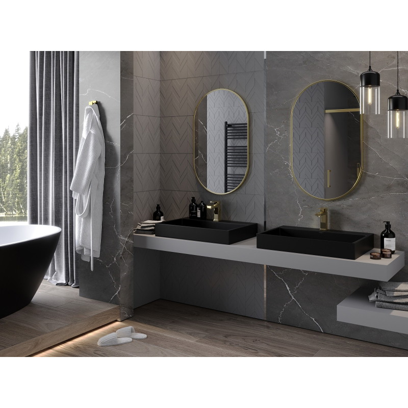 Mexen Loft Овално огледало за баня 90 x 55 см, рамка в цвят матово злато