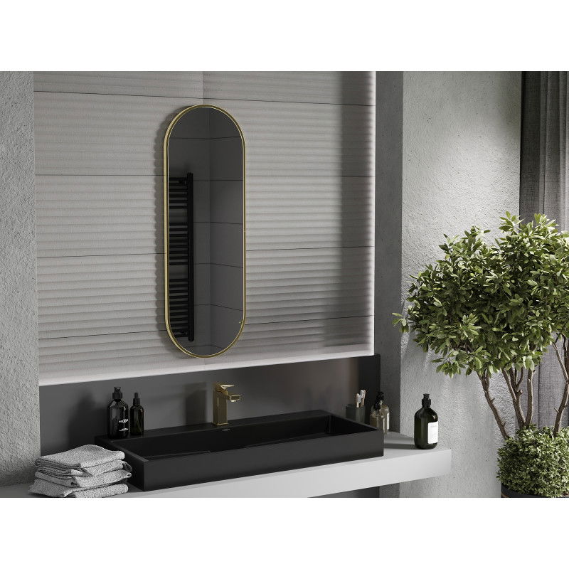 Mexen Loft овално огледало за баня 100 x 35 cm, златна рамка - 9851-100-035-000-50
