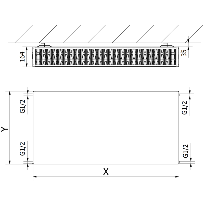 Mexen Flat CF33 панелен радиатор 400 x 1600 мм, странично свързване, 2530 W, антрацит - W433F-040-160-66