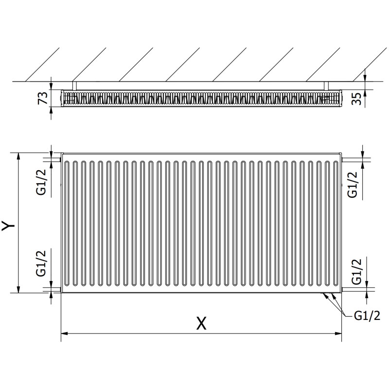 Mexen CV21 панелен радиатор 900 x 1500 мм, долно свързване, 2664 W, антрацит