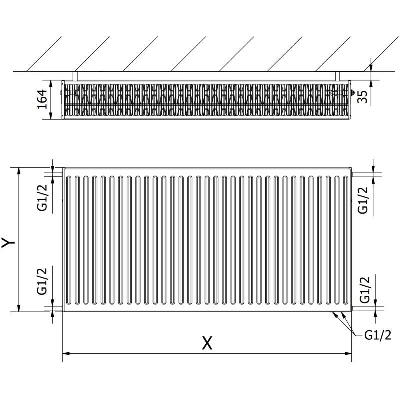 Mexen CV33 панелен радиатор 400 x 2200 мм, долно свързване, 3715 W, антрацит
