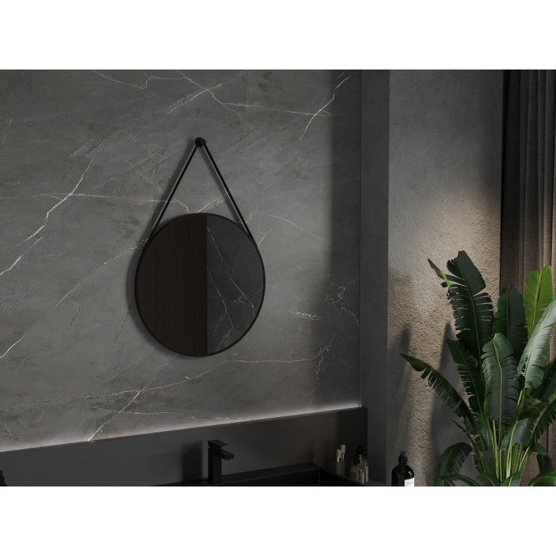 Mexen String кръгло огледало за баня 60 см, черна рамка - 9854-060-060-000-70