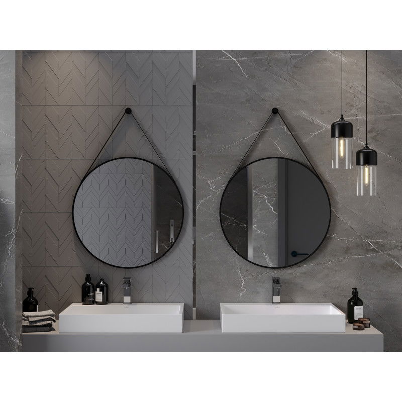 Mexen String кръгло огледало за баня 70 см, черна рамка - 9854-070-070-000-70