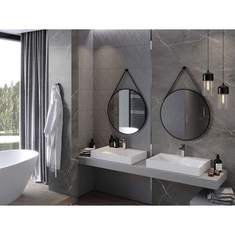 Mexen String кръгло огледало за баня 70 см, черна рамка - 9854-070-070-000-70