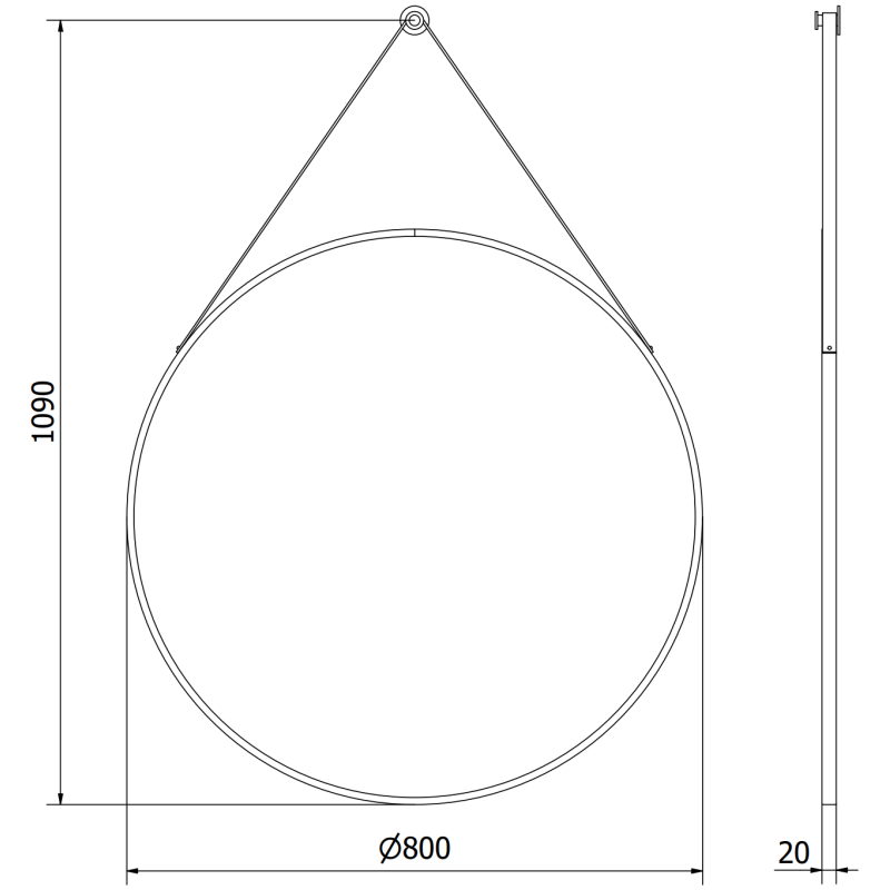 Mexen String кръгло огледало за баня 80 см, черна рамка - 9854-080-080-000-70