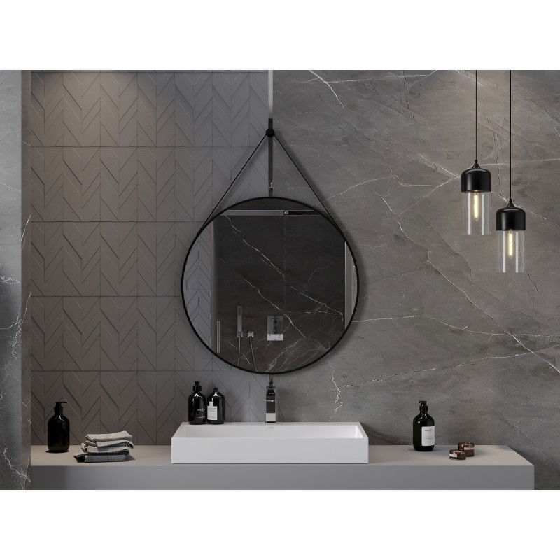 Mexen String кръгло огледало за баня 80 см, черна рамка - 9854-080-080-000-70