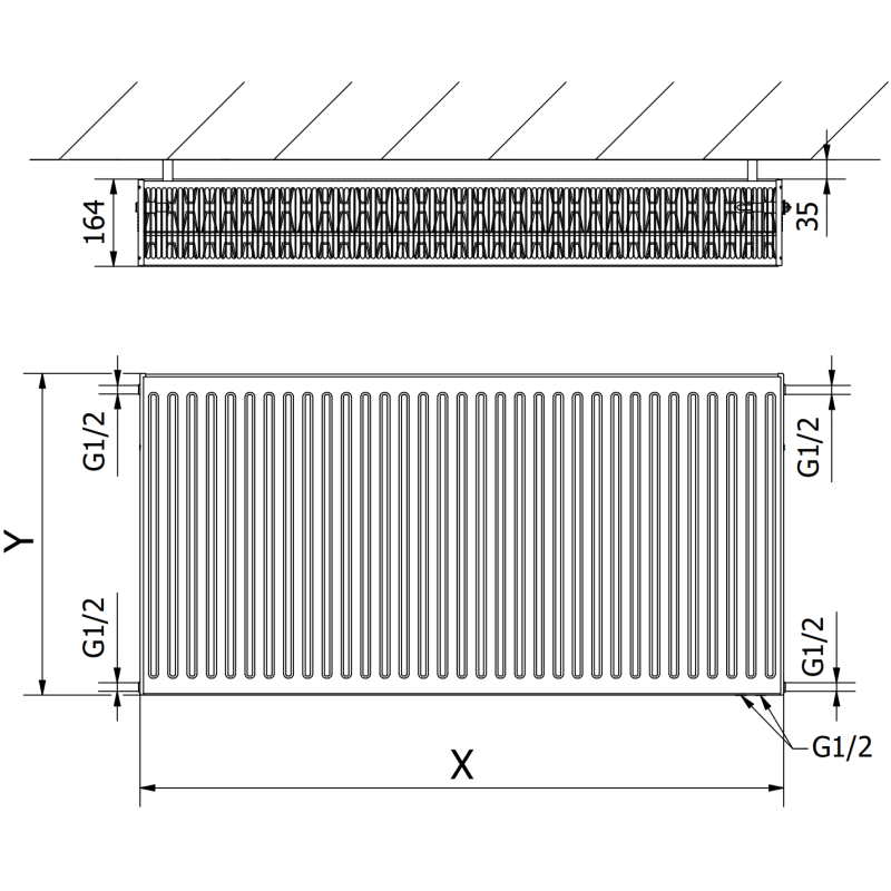 Mexen CV33 панелен радиатор 600 x 700 mm, долно свързване, 1634 W, антрацит - W633-060-070-66