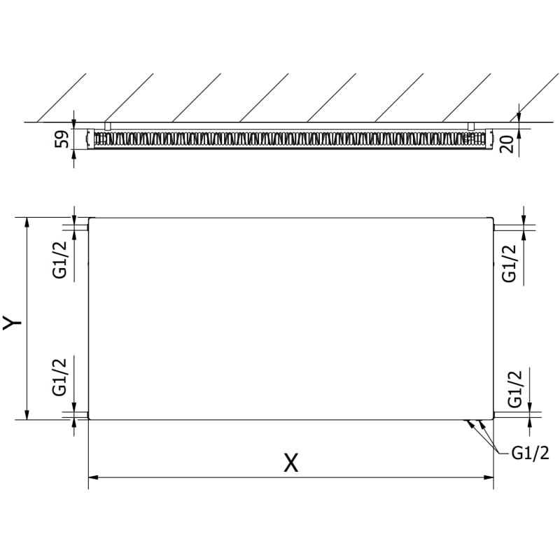 Mexen CVF11 Flat панелен радиатор 600 x 1300 mm, долно свързване, 1018 W, антрацит