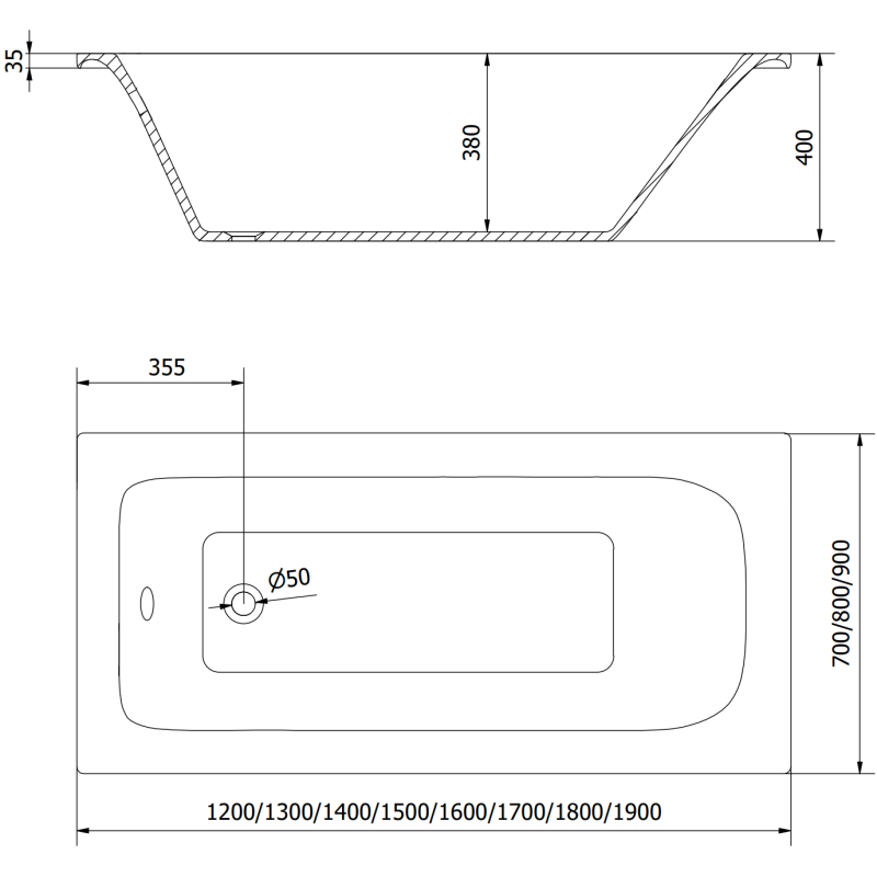 Mexen Vega правоъгълна вана 180 x 80 cm с обшивка, бяла - 55011808000X