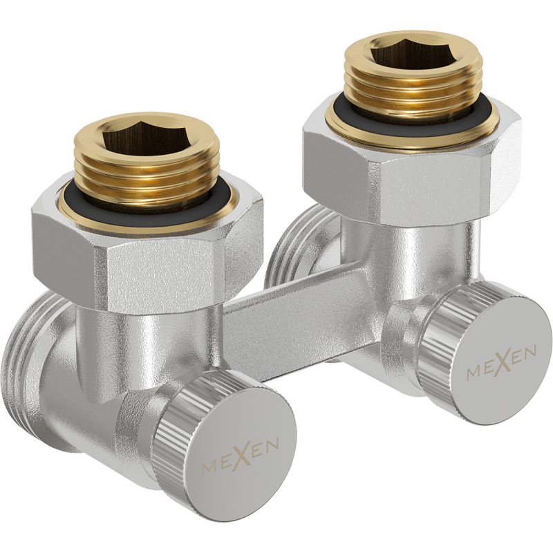 Mexen радиаторен вентил двутръбен DN50, ъглов 1/2"x3/4", никел - W911-012-01