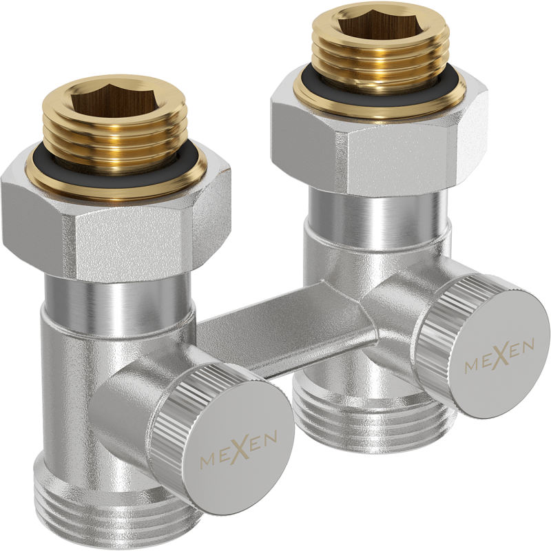 Mexen радиаторен клапан двутръбен DN50, прав 1/2"x3/4", никел - W912-012-01