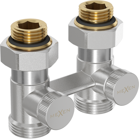 Mexen радиаторен клапан двутръбен DN50, прав 1/2"x3/4", никел - W912-012-01