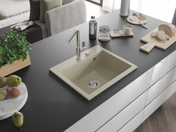 Granitна мивка Mexen Oscar с 1 камера 580 x 490 mm, бежова, хромиран сифон - 6519581000-69